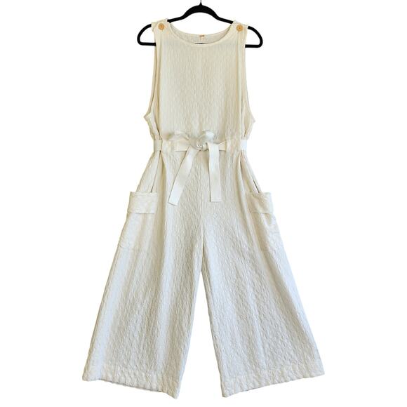 Free People Womens She's A Catch Jumpsuit Size Small White Wide Leg Tie Waist - Picture 2 of 13